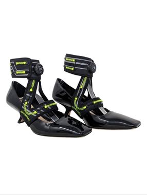 Dior Roger Vivier Black Patent Logo Strap Heels 38.5